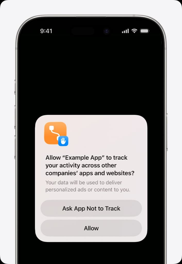 iPhone prompt: Allow this app to track your activity across other companies’ apps and websites, with Ask App Not to Track and Allow